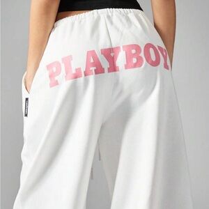 PLAYBOY White and Pink Sweatpants Casual Joggers